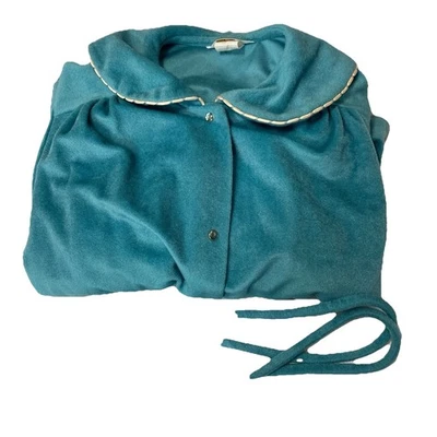 Bata Larga De Colección Dan-Ellen Terciopelo Talla 42 Azul-Verde Cuello Cinturón Bolsillos Suave Foto 1 de 4