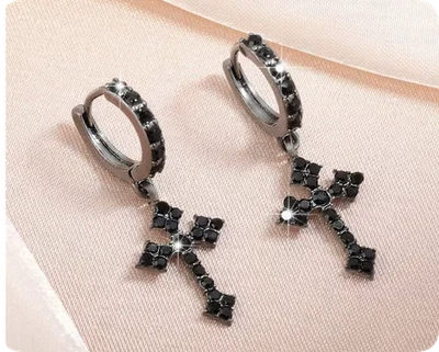 925 Sterlingsilber Kreuz-Ohrringe CZ Huggie-Hoop-Ohrringe Anhänger Frauen Männer - Bild 1 von 4