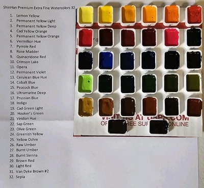 ShinHan Extra Fine Premium Watercolor SAMPLE Set 32 Colors to TRY BEFORE YOU BUY - Image 1 of 4