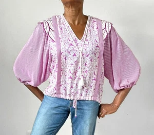 Diane Freis Top / Blouse - Vintage 1990s - Pink Floral / Striped -  Fit M / 12 - Picture 1 of 8