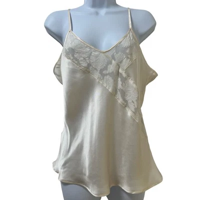 Silkscreen Womens 100% Silk Floral Sheer Cami Tank Top Size L White Romantic - Image 1 of 4