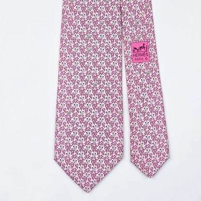 Галстук HERMES TIE 605687 PA панда и медведь на розовом шелке - Изображение 1 из 4