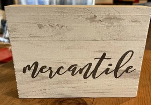 Wooden Block ‘Mercantile’ Sign Rustic Modern Cursive Font 7.25” X 5.25” X 1 3/8” - Picture 1 of 7