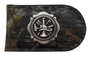 Fire Department-Firefighter Camo Genuine Leather Money Clip by Enmon-New in Tin - Picture 1 of 4