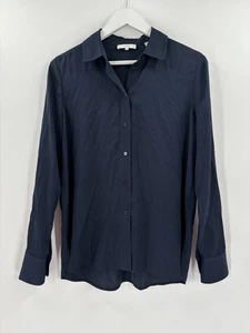 Vince Slim Fitted Stretch Seide Bluse Damen Mittelblau Langarm Knopfleiste - Bild 1 von 21