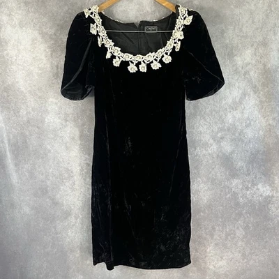 Vintage Cachet Dress Women Small Black Bari Protas Velvet Floral Lace *See Desc* - Image 1 of 4
