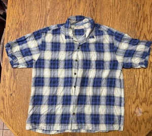 Tommy Bahama Button Down Shirt Men's Size Large Xl 100% Silk Blue Plaid - Picture 1 of 4