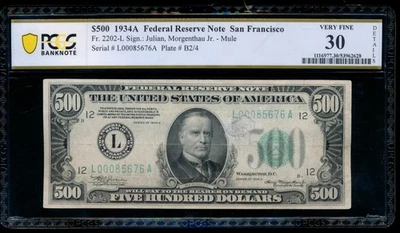 AC 1934A $500 FIVE HUNDRED DOLLAR BILL San Francisco PCGS 30 details - Image 1 of 2