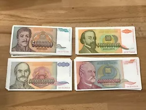 1993 Jugoslawien 5M, 5-50-500 Milliarden Dinara Währung Hyperinflation 4er Set - Bild 1 von 17