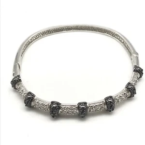 925 Sterlingsilber schwarz & klar CZ Scharnier Armreif Armband 7,25" - Bild 1 von 9
