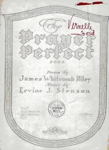 "THE PRAYER PERFECT SONG" by James Whitcomb Riley/Ervine J. Stenson - 3 Pgs-1916 - Picture 1 of 3