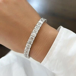 30 TCW Emerald Cut Diamond Tennis Bracelet 14k Gold Lab Grown 7" - Picture 1 of 9