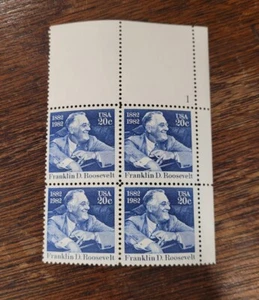 US Franklin D. Roosevelt 20c Stamp Plate Block of 4 Scott #1950 - Picture 1 of 2