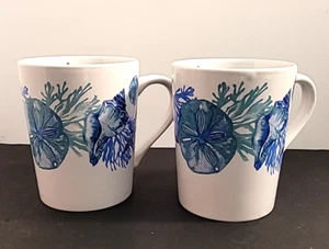 Ocean Theme Mug Coffee Cup Beach House Royal Norfolk 12 oz. White & Blue Set/ 2 - Picture 1 of 9