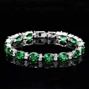 Emerald Gemstone Bracelet, AAA+ Lab Created Emerald+ CZ, May Birthstone - Picture 1 of 11