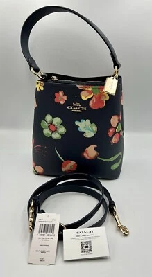 Bolso Coach Small Town Bucket con estampado floral Dreamy Land cuero azul marino medianoche Foto 1 de 4