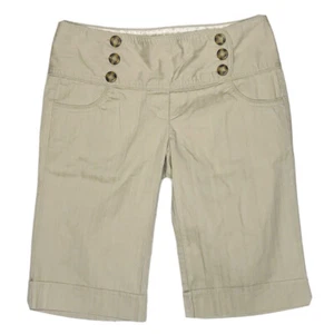 Charlotte Russe Shorts Women’s 7 Beige Striped Cuffed Buttons Lightweight - Picture 1 of 8