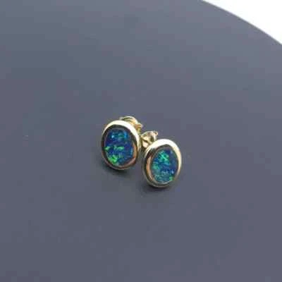 Pendientes de ópalo doblete de oro de 14K genuino de 6x8 mm - piedra natural australiana Foto 1 de 4