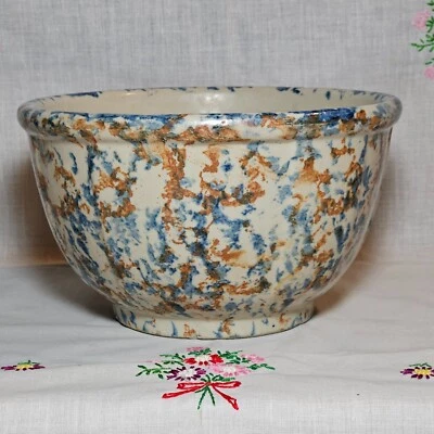 Antique Red Wing Stoneware Bowl Spongeware Bowl Paneled Bowl Very Good One! - Image 1 of 4