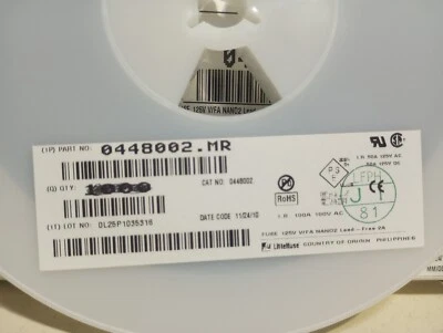 980 ct. LITTELFUSE 0448002.MR 2Amp SMD Fuses 125V V/FA NANO2 on the Reel - Image 1 of 4