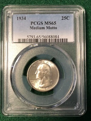 1934 90% prata Washington quarto de dólar PCGS MS65 médio lema tipo golpe - Imagem 1 de 4
