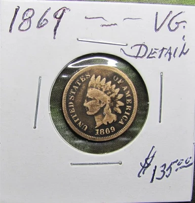 KEY DATE 1869 INDIAN HEAD CENT PENNY LOT (VG. DETAIL) - Image 1 of 2