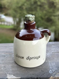 Vintage Seven Springs Pure Maple Syrup 4 OZ. Pottery Mini Jug Pennsylvania - Picture 1 of 6