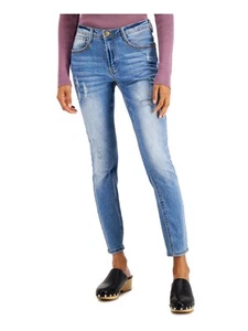 INDIGO SAINTS Womens Blue Pocketed Zippered Distressed Skinny Jeans 30 - Picture 1 of 3