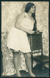 German 1915 Risque FULL FIGURE Beauty in LINGERIE Stockings Garters Long Hair - Picture 1 of 1