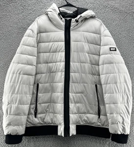 DKNY Hombre XXL Chaqueta acolchada con capucha Gris Negro Resistente al agua Cálido Abrigo de invierno - Imagen 1 de 10