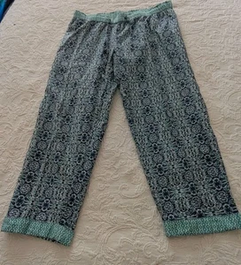 Sundance Cropped Leia Pants Blue Small Women Geometric Relaxed Lounge Bohemian - Picture 1 of 7
