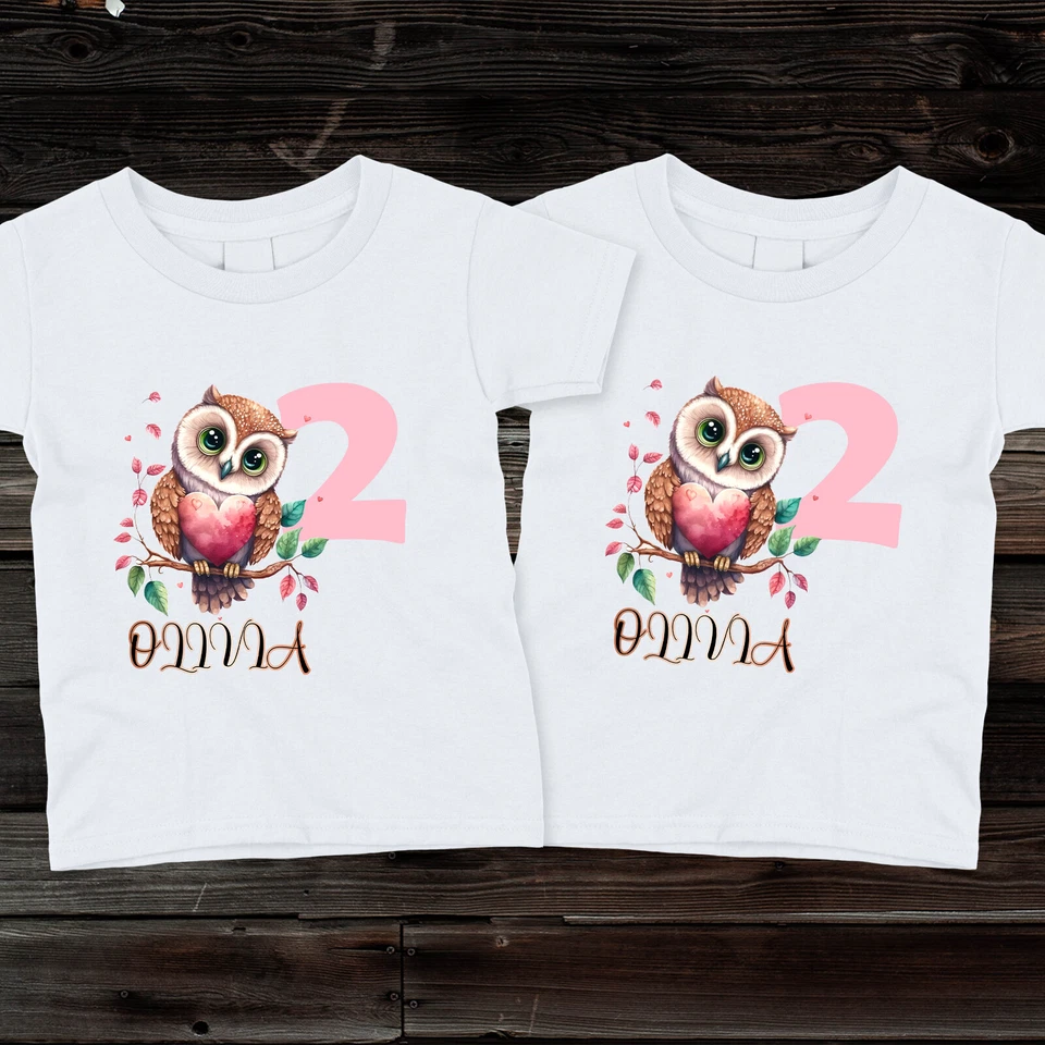 Camiseta de cumpleaños personalizada de Baby Owl para niños, niñas y niños pequeños Foto 1 de 1