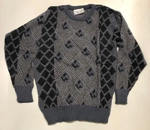 Vintage Winter Acrylic Thermal Gray Black Stretchy Jumper Pullover Sweater S-L - Picture 1 of 5