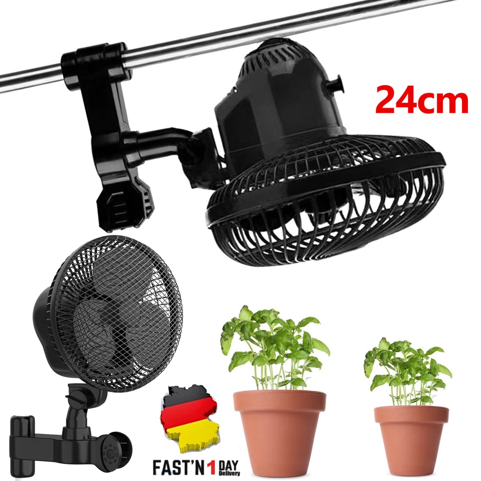 MARKENLOS Grow Ventilator mit Stangenclip oszillierend für Growbox Zelt Lüfter mit Stro