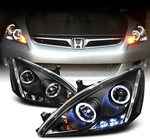 Honda Accord Black Bezel Dual Halo Ring DRL LED Projector Headlights Front Lamp - Picture 1 of 5