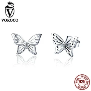 Aretes Voroco de plata de ley 925 con dije de mariposa belleza para mujer joyería - Imagen 1 de 18