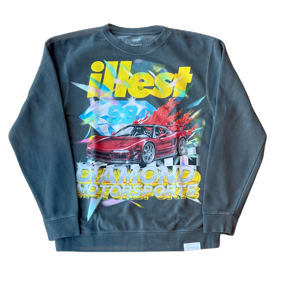 Moletom masculino novo em folha Diamond Supply Co. Motorsports Crew pigmento preto - Imagem 1 de 1