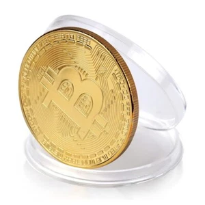 Novelty Bitcoin Crypto Collectible With Protective Case Gold Plated 24k Coin BTC - Picture 1 of 1