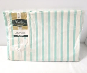 Vtg Aqua White Striped NIP Wamsutta Lustercale Twin Fitted Sheet Turquoise - Picture 1 of 4