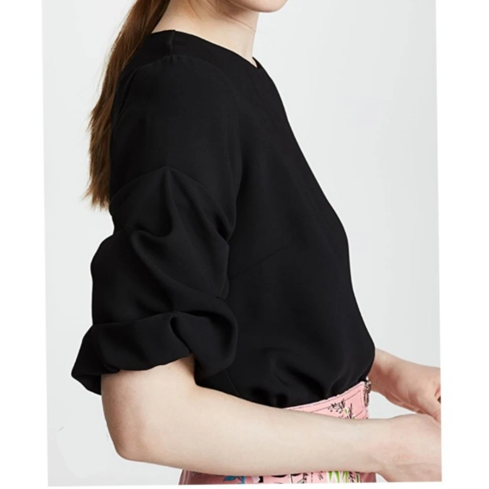 Amanda Uprichard Oregon Puff Gathered Sleeve Top Black Size XS - Image 1 of 4