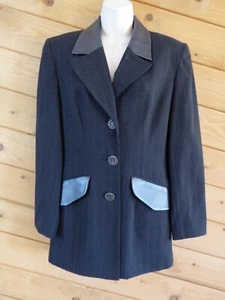 Alberto Makali 8 Wool Leather Trim Blazer Jacket Dark Gray Suit Basic Vintage  - Picture 1 of 12