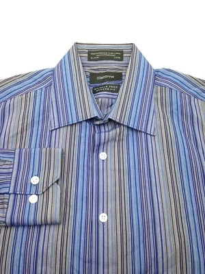 $95 Camisa de Vestir Claiborne Hombres Ajuste Moderno Azul Gris Rayas Manga Larga 16 34/35 L Foto 1 de 4