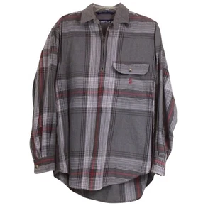NAUTICA Men’s 1/4 Zip Plaid Long Sleeve Polo Shirt Size Tag Medium - Picture 1 of 6