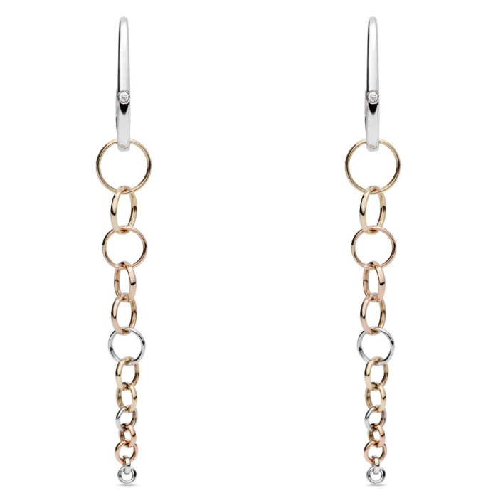 Pendientes colgantes con eslabones de diamantes naturales de oro macizo de 14K Foto 1 de 2