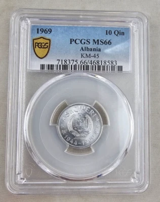 1969 10 Qindarka Albania PCGS MS66 Gold Shield Top Pop KM-45 - Image 1 of 3