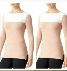 DEREK LAM ATHLETA PINK WHITE EX SMALL COLOR BLOCK RIBBED SWEATER SHIRT TOP - Picture 1 of 10