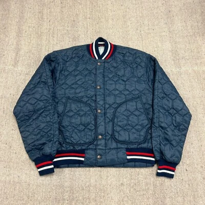 Vintage Sears Quilted Bomber Jacket Mens Small Blue 1970s - Image 1 of 4