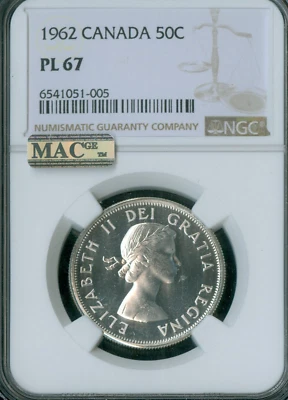 1962 CANADA 50 CENTS NGC PL67 MAC SPOTLESS  BLAST WHITE * - Image 1 of 4