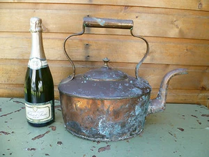 ANTIK (c Ende des 19. Jahrhunderts) FRANZÖSISCH, GROSSER OVALER KUPFERWASSERKOCHER, OFENTOP KESSEL - Bild 1 von 11