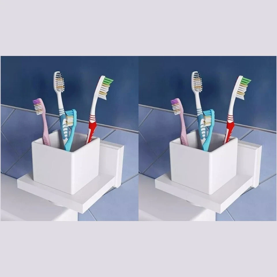 Croydex Portland Tumbler & Holder - White Wood Bathroom Cup for Brush & Paste